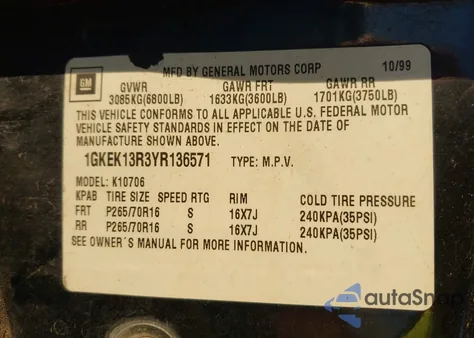 2000 GMC Yukon Denali из США, поврежденный, VIN 1GKEK13R3YR136571